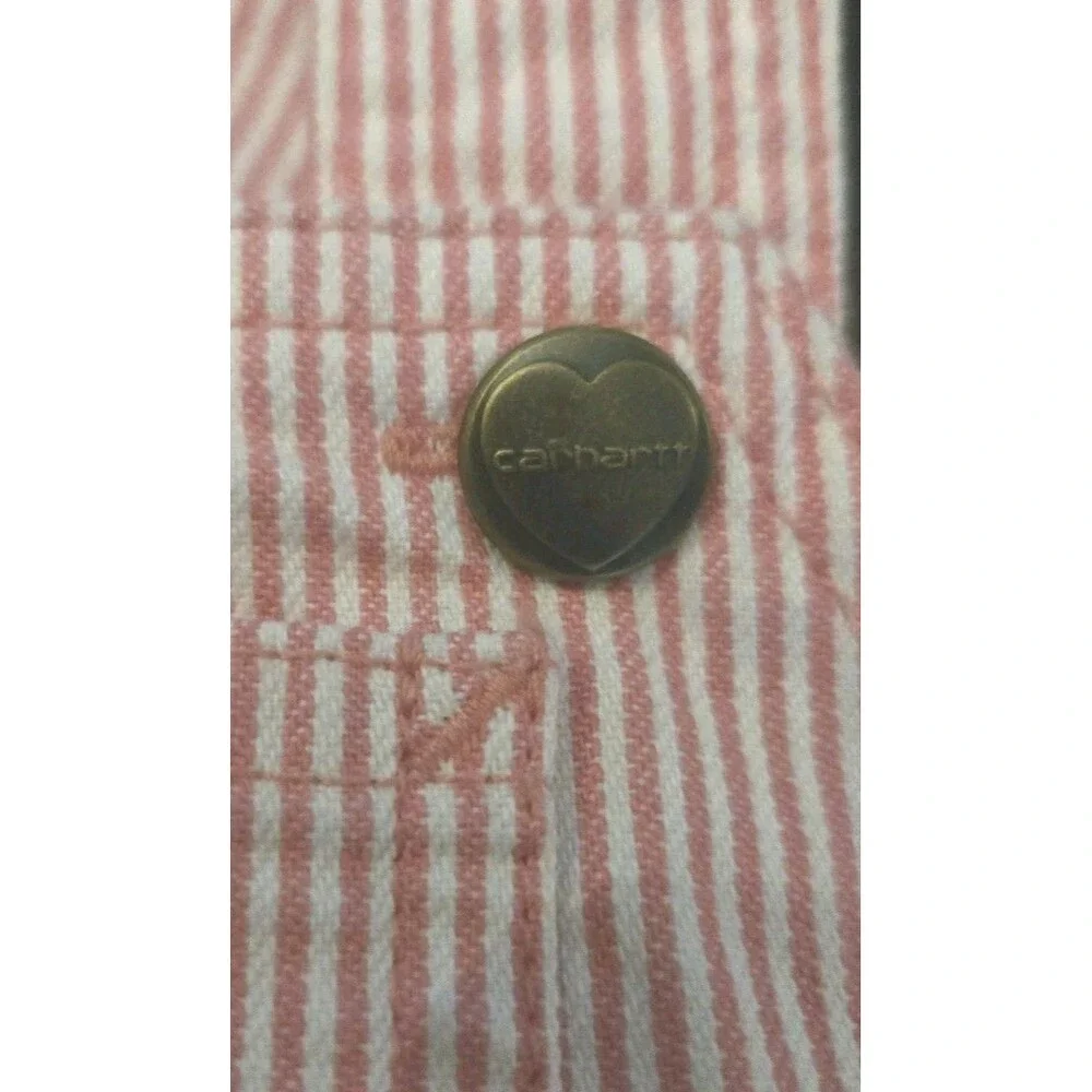 Two Carhartt 2T Girls Overall Shortalls Denim &  Pink Striped Pockets
